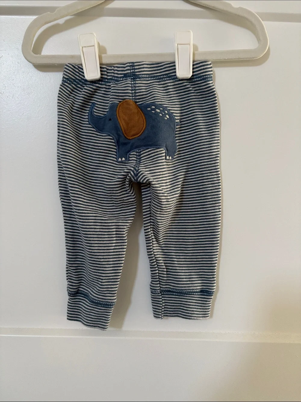 Carter’s Cream Baby Bodysuit with Blue & Brown Elephant Print with Pants Set 6M